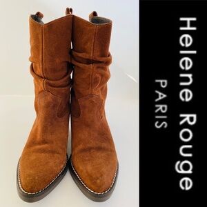 Helene Rouge Women Western Boots Bootie US7 EU37 Leather Pointed Toe Heel Brown